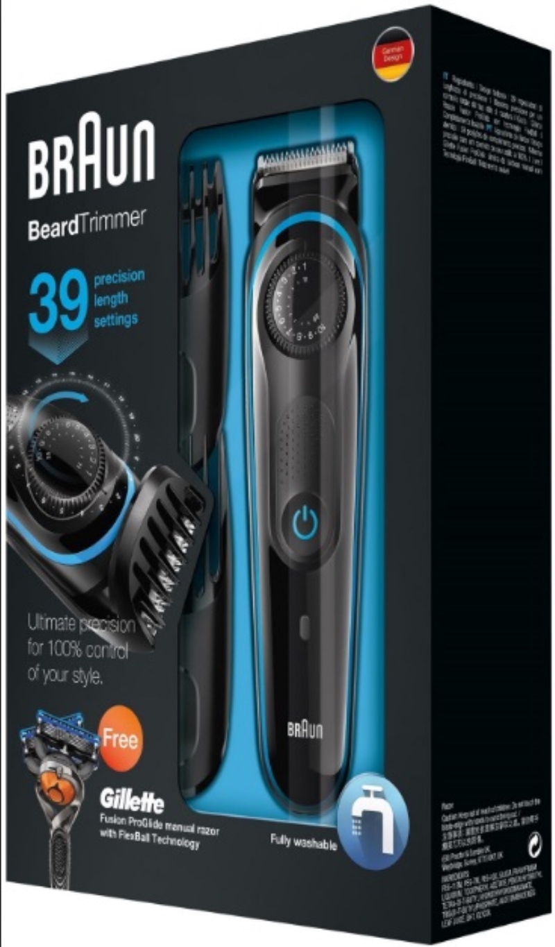 BRAUN Regolabarba Braun BT3040 1-20 mm ricaricabile nero e blu